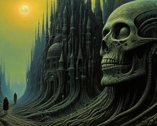 Gothic Landscape with Skull and Eerie Moonlight