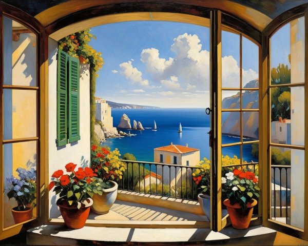 Scenic Seascape View from an Open Window