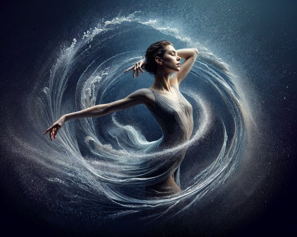 Dancer in Motion Surrounded by Shimmering Water