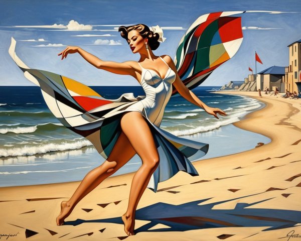 Retro Beach Dance Scene with Vibrant Colors