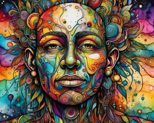 Vibrant Abstract Portrait with Intricate Patterns