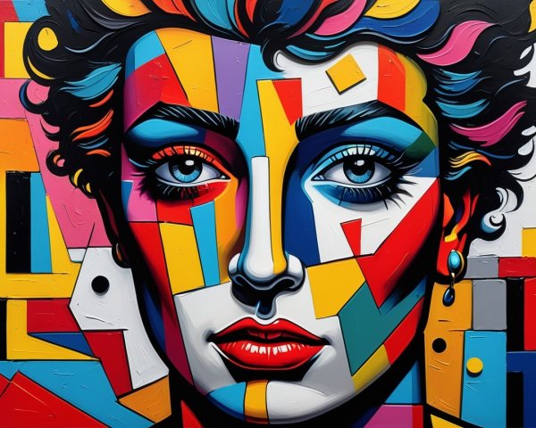 Portrait of a Woman in Geometric Patterns and Colors