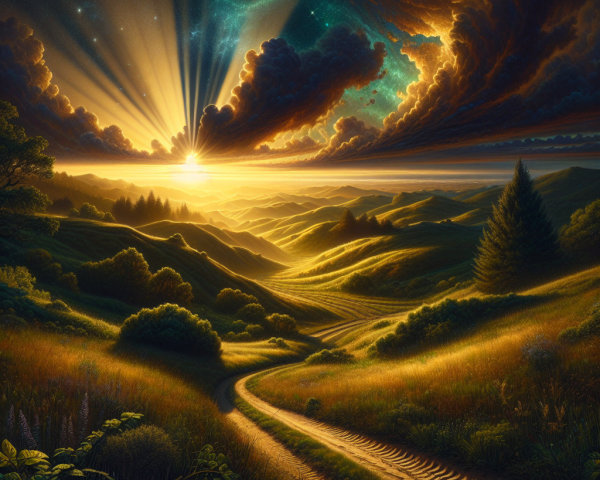Golden Light Over Rolling Hills at Sunrise