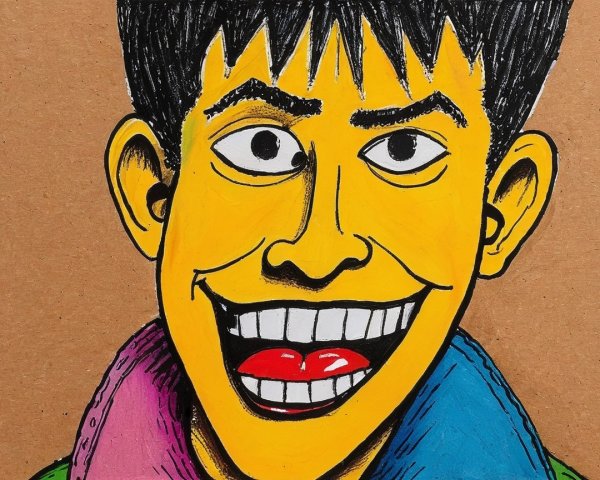 Vibrant Hand-Drawn Cartoon Character with Bold Features