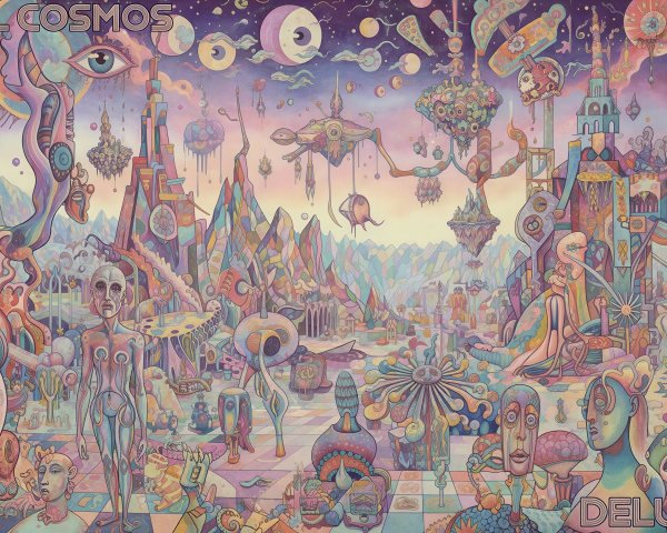 Psychedelic Surrealist Painting with Abstract Landscapes