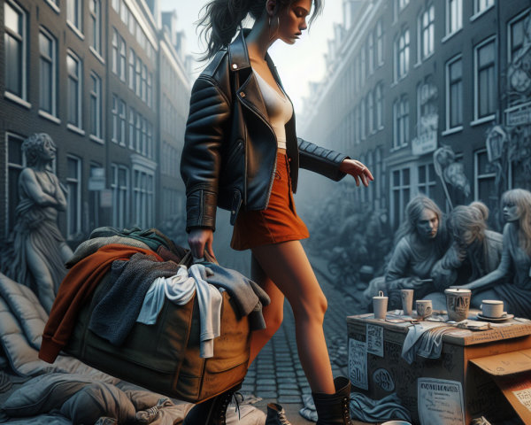 Young Woman in Leather Jacket on Urban Street