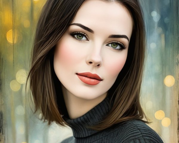 Portrait of a woman with brown hair and green eyes