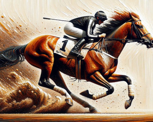 Racehorse Galloping with Jockey in Dynamic Scene
