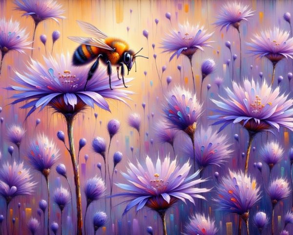 Bumblebee on Purple Flower in Dreamy Nature Scene