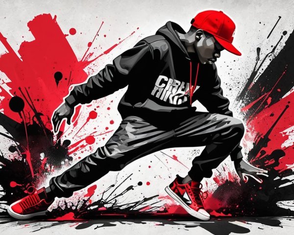 Breakdancing Illustration with Red and Black Background