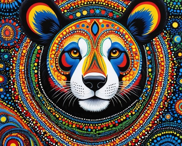 Vibrant Bear Face with Colorful Patterns and Contrast