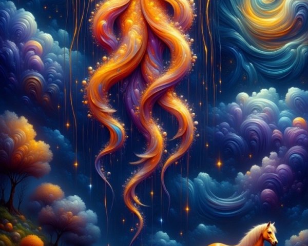 Vibrant Cosmic Scene with Jellyfish and Majestic Horse