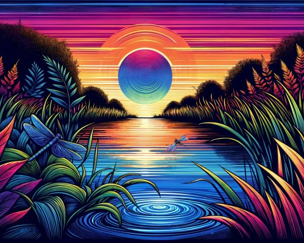 Vibrant Sunset Over a Serene River Landscape