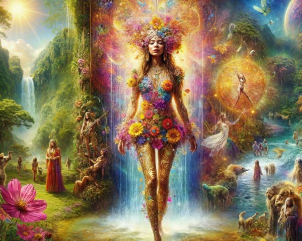 Ethereal Woman in a Lush, Fantastical Landscape