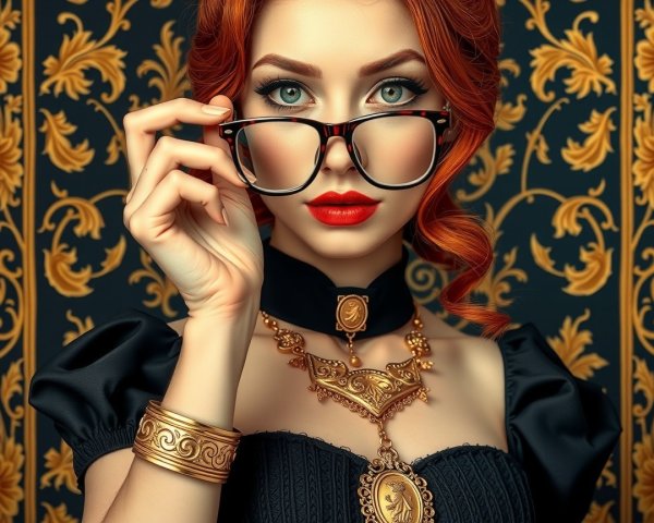 Striking Woman with Red Hair and Floral Backdrop