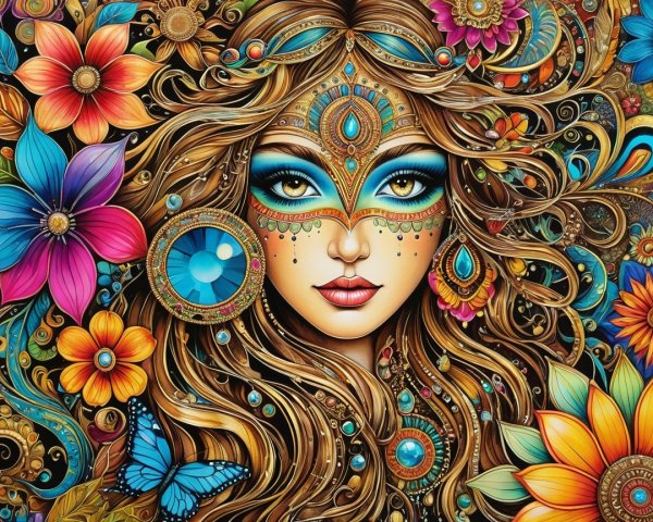 Vibrant Portrait of a Woman with Floral Accents
