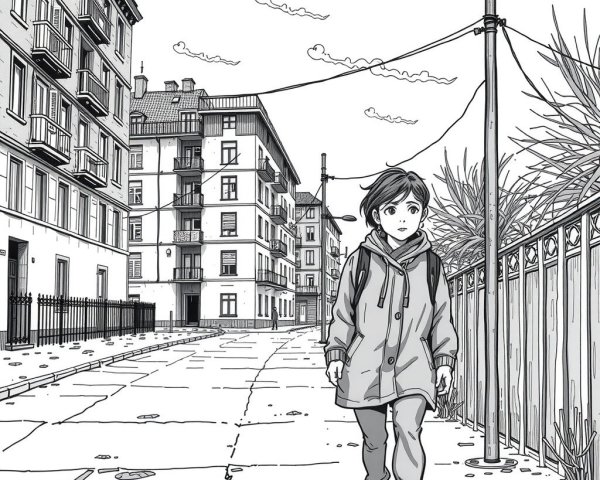 Manga-style illustration of a girl in a cityscape
