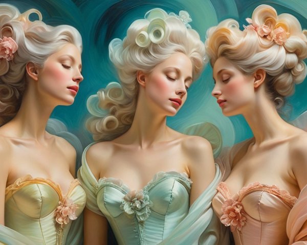 Elegant Women with Floral Hair and Pastel Corsets