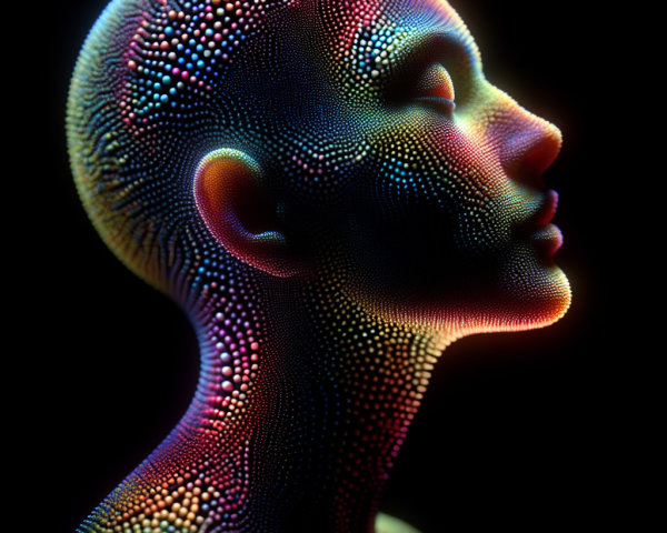 Abstract Human Figure with Colorful Dots and Patterns