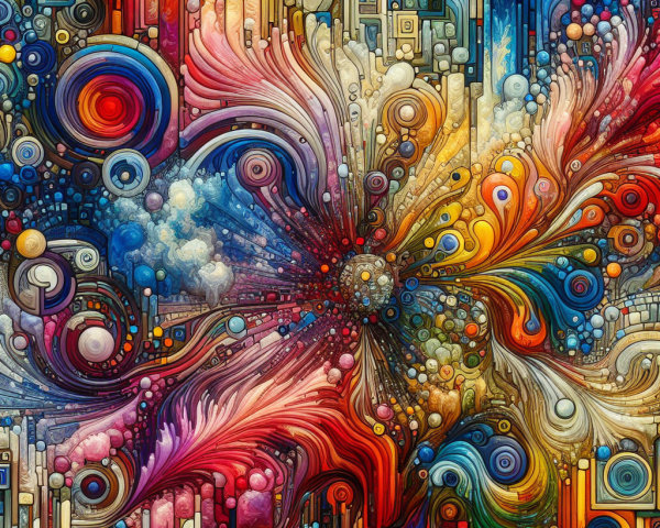 Vibrant Abstract Artwork with Swirling Patterns and Colors