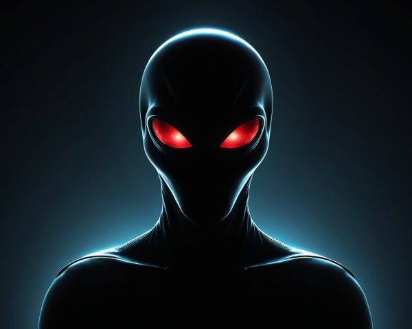 Alien Figure with Red Eyes and Blue Halo Effect