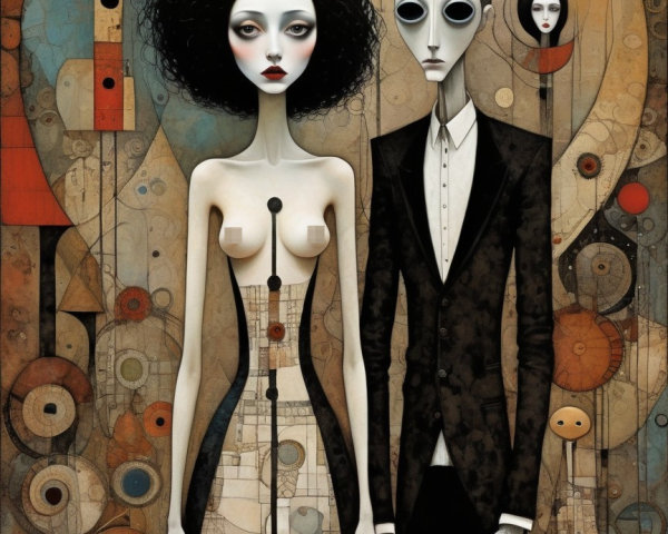 Surreal Avant-Garde Couple with Exaggerated Features
