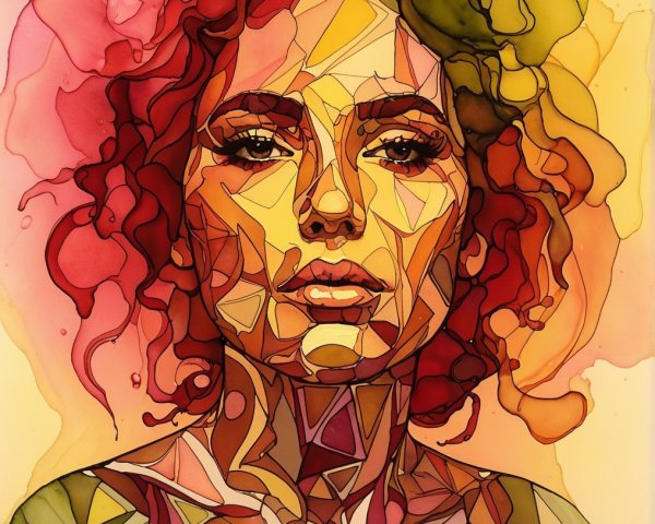Vibrant Abstract Portrait of a Woman with Curly Hair