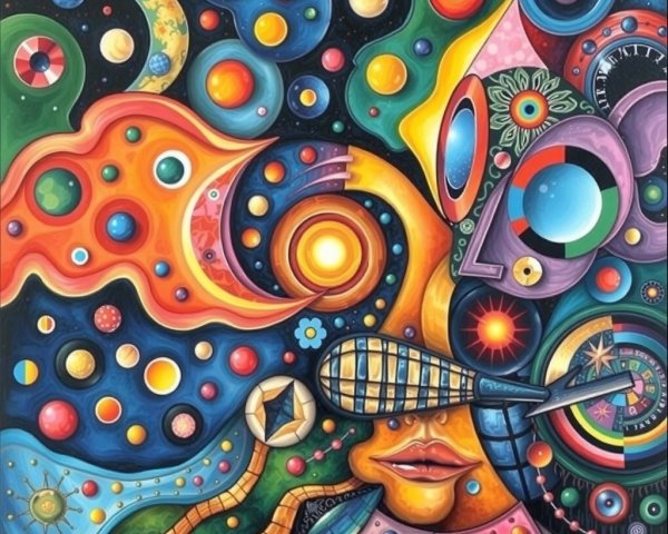 Vibrant Abstract Art with Cosmic Elements and Patterns