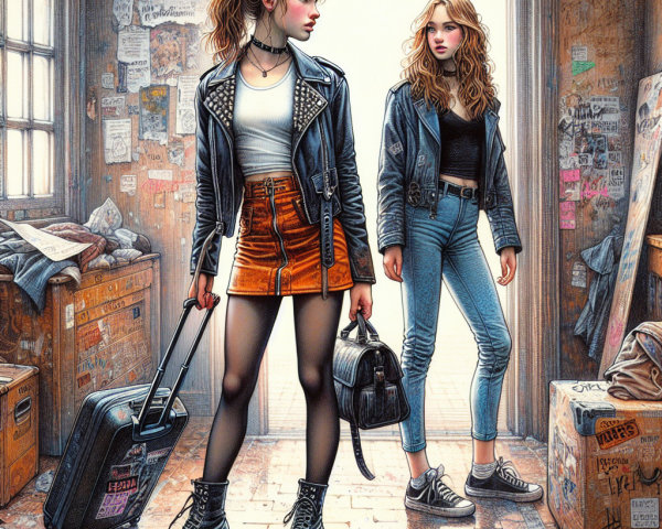 Stylish Young Women in Urban Graffiti Setting
