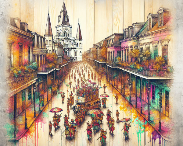 Vibrant Street Celebration with Colorful Buildings