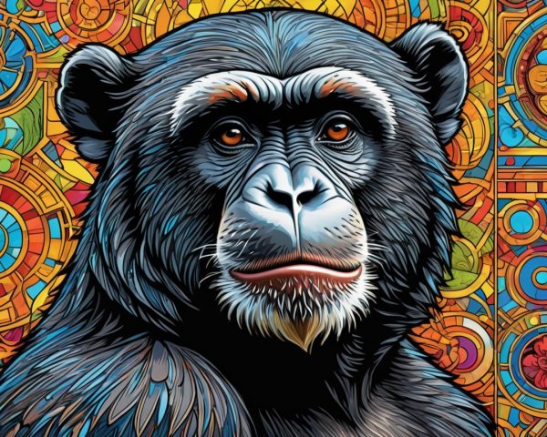 Illustration of a chimpanzee with vibrant background