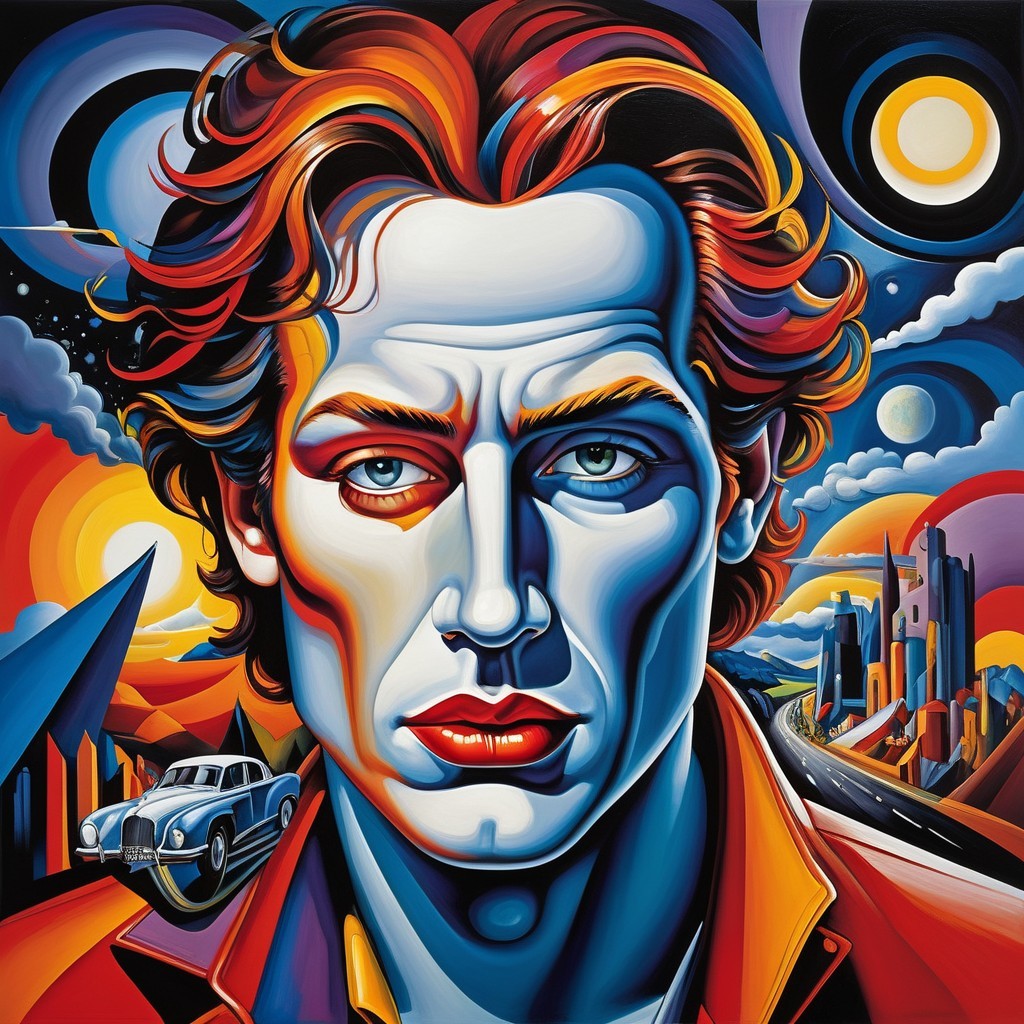 Vibrant Portrait of a Man with Bold Colors and Landscape