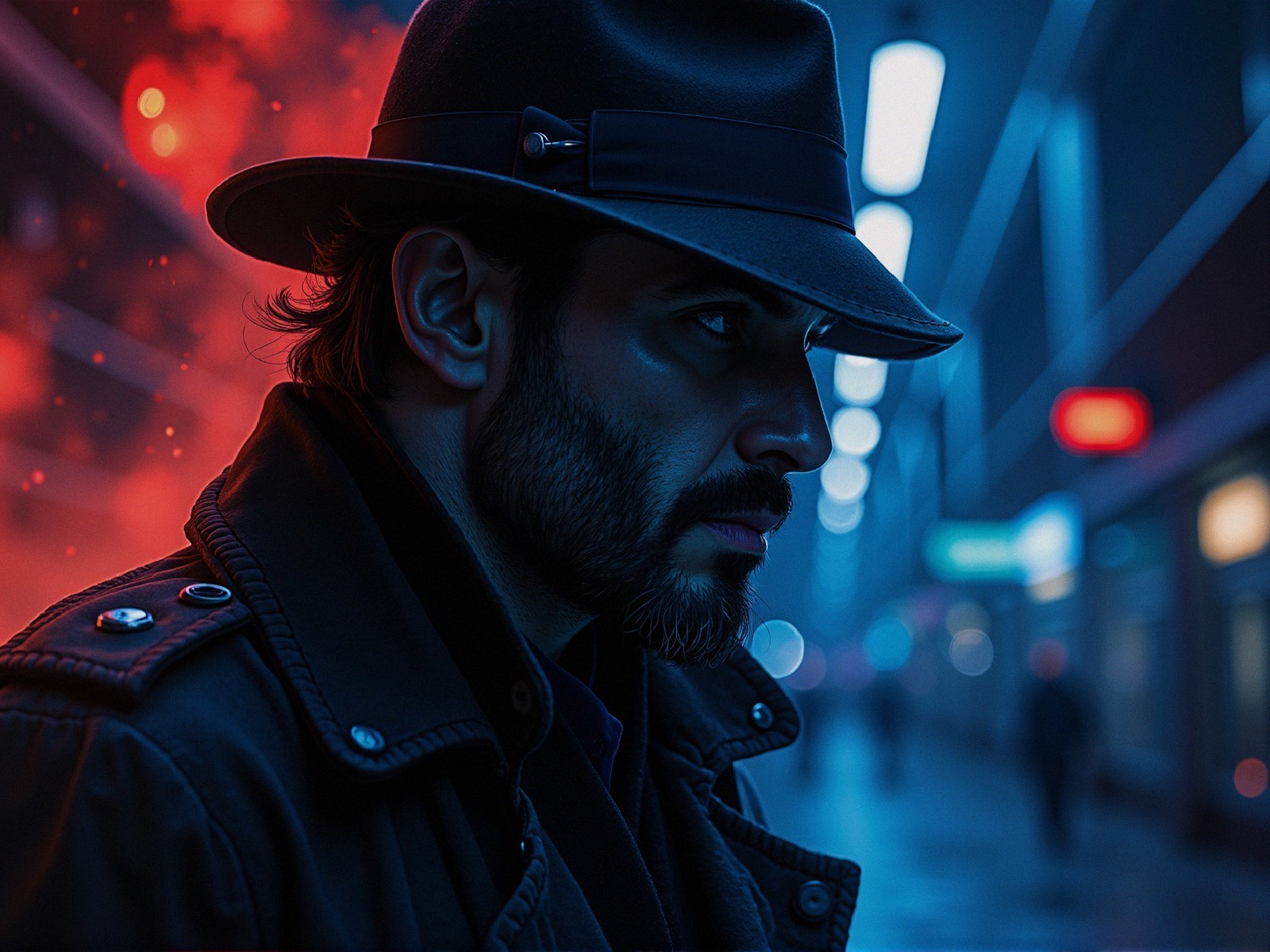 Cinematic Close-Up of a Rugged Man in Dark Attire