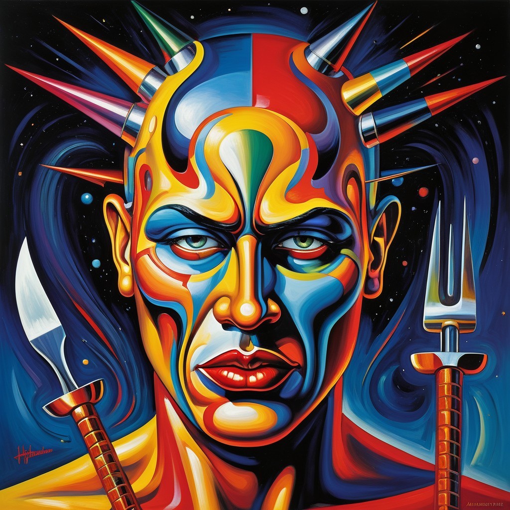 Vivid Portrait with Surreal Elements and Bold Colors