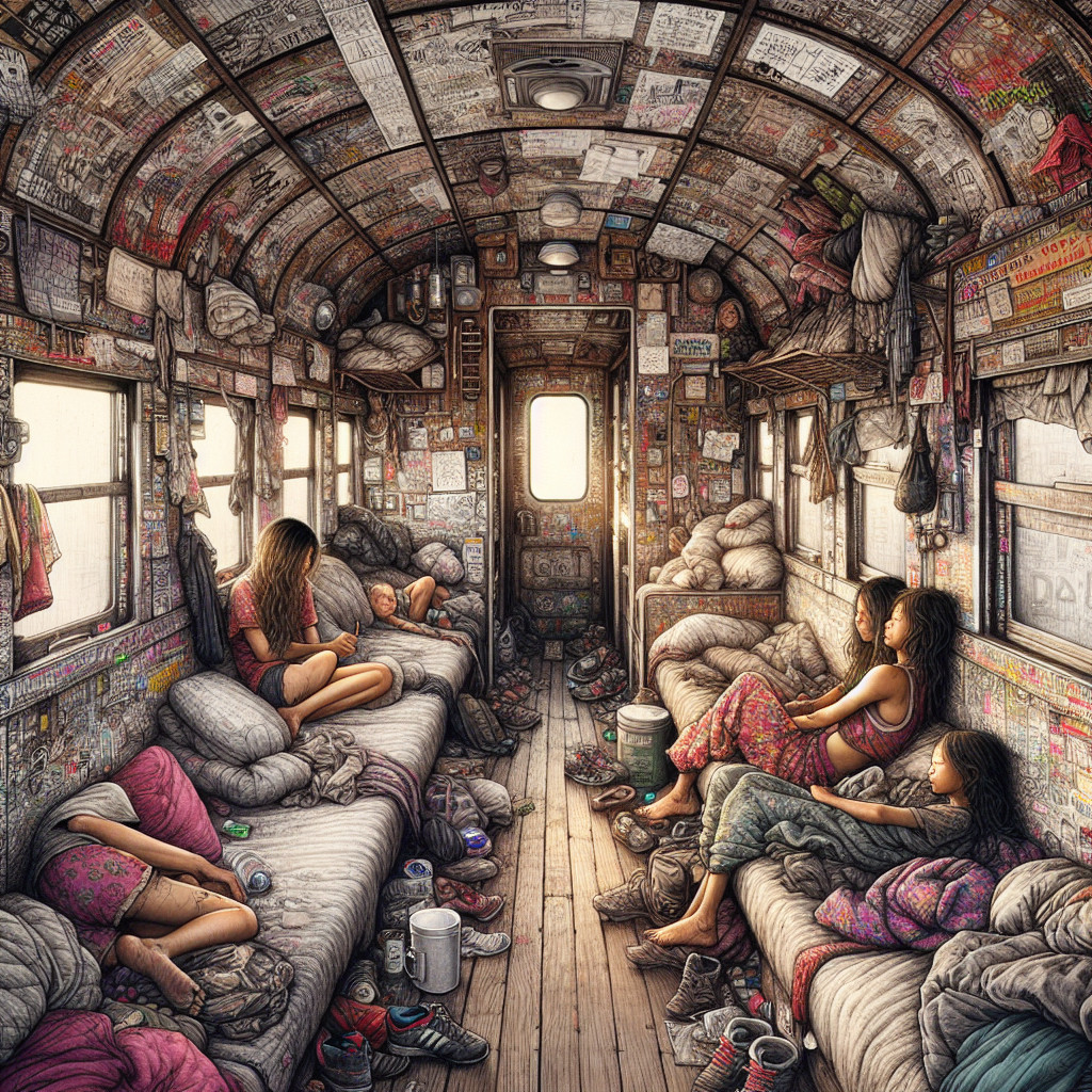 Refuge in a Weathered Train Car Amidst Resilience