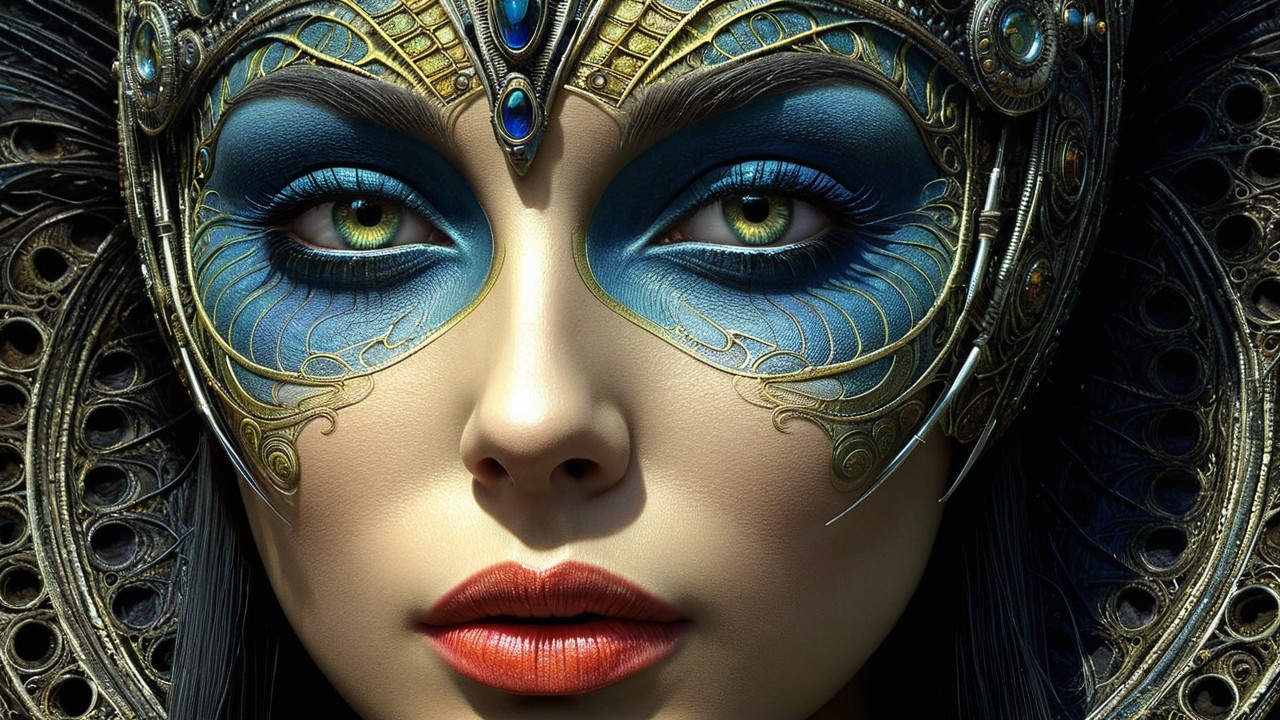 Portrait of a Woman with Dramatic Makeup and Adornments