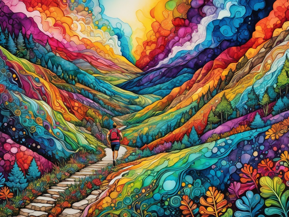 Surreal Landscape with Vibrant Colors and Whimsical Features