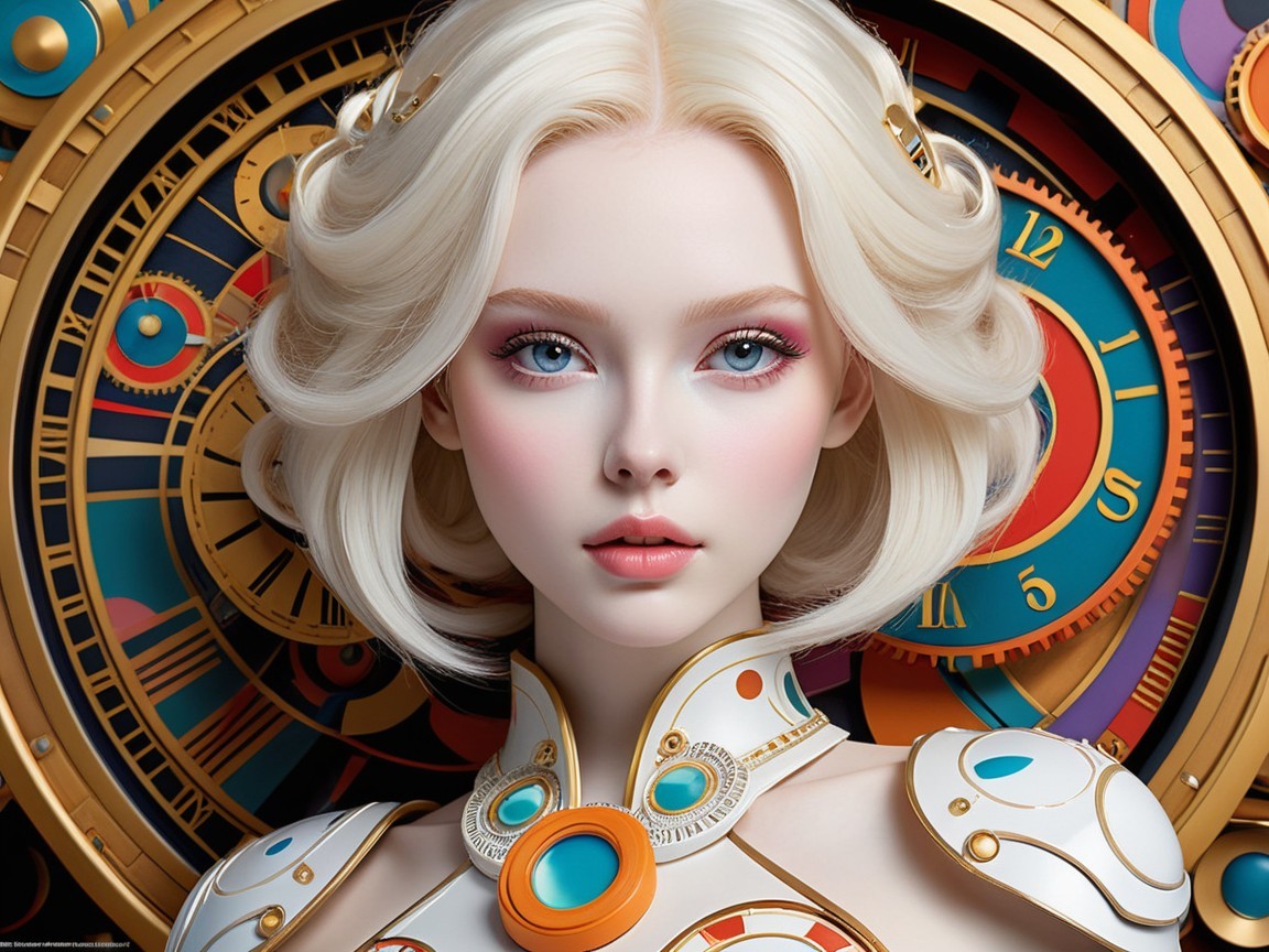 Female figure with platinum blonde hair in futuristic outfit