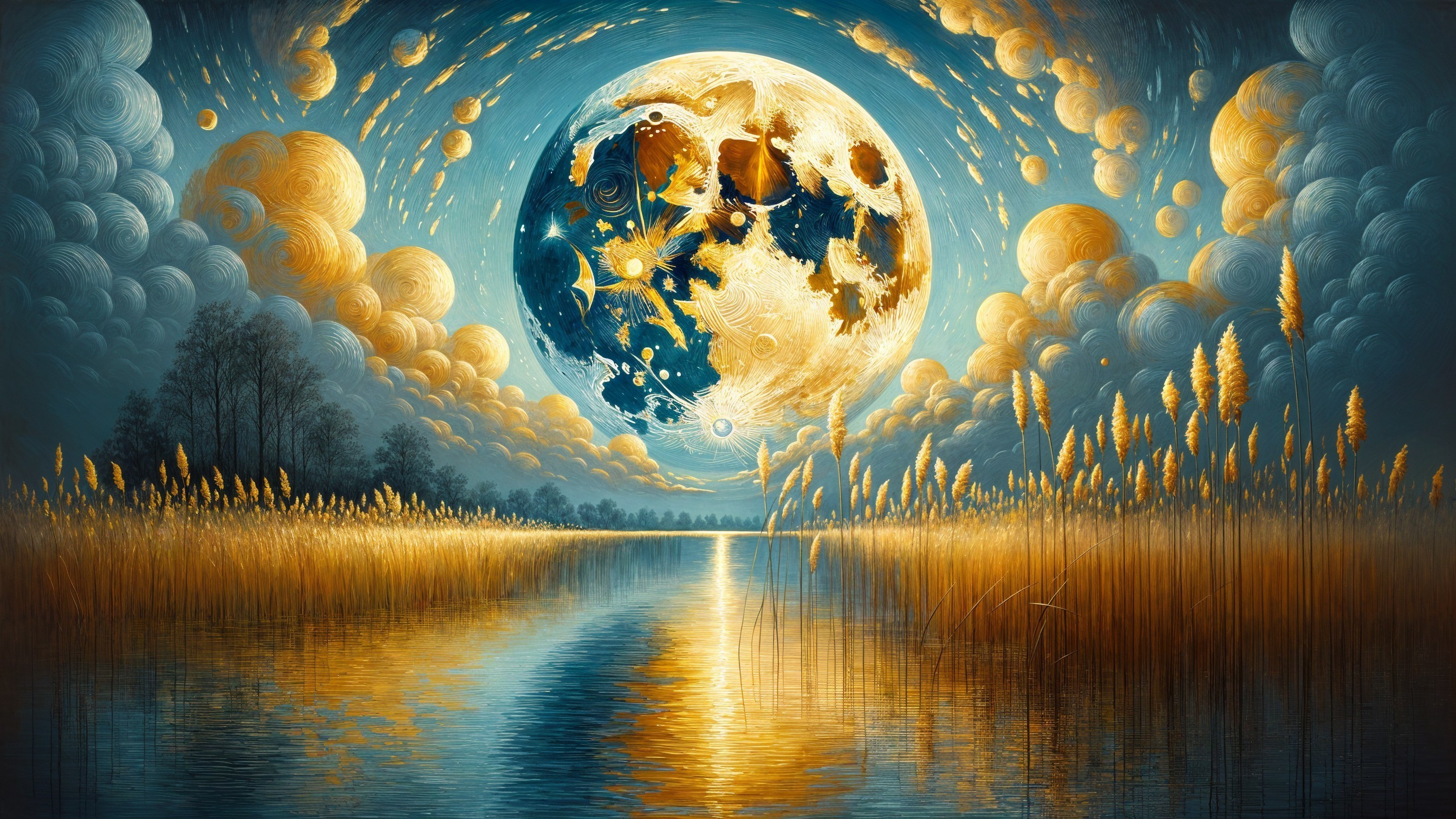 Luminous Moon Over Tranquil River Landscape