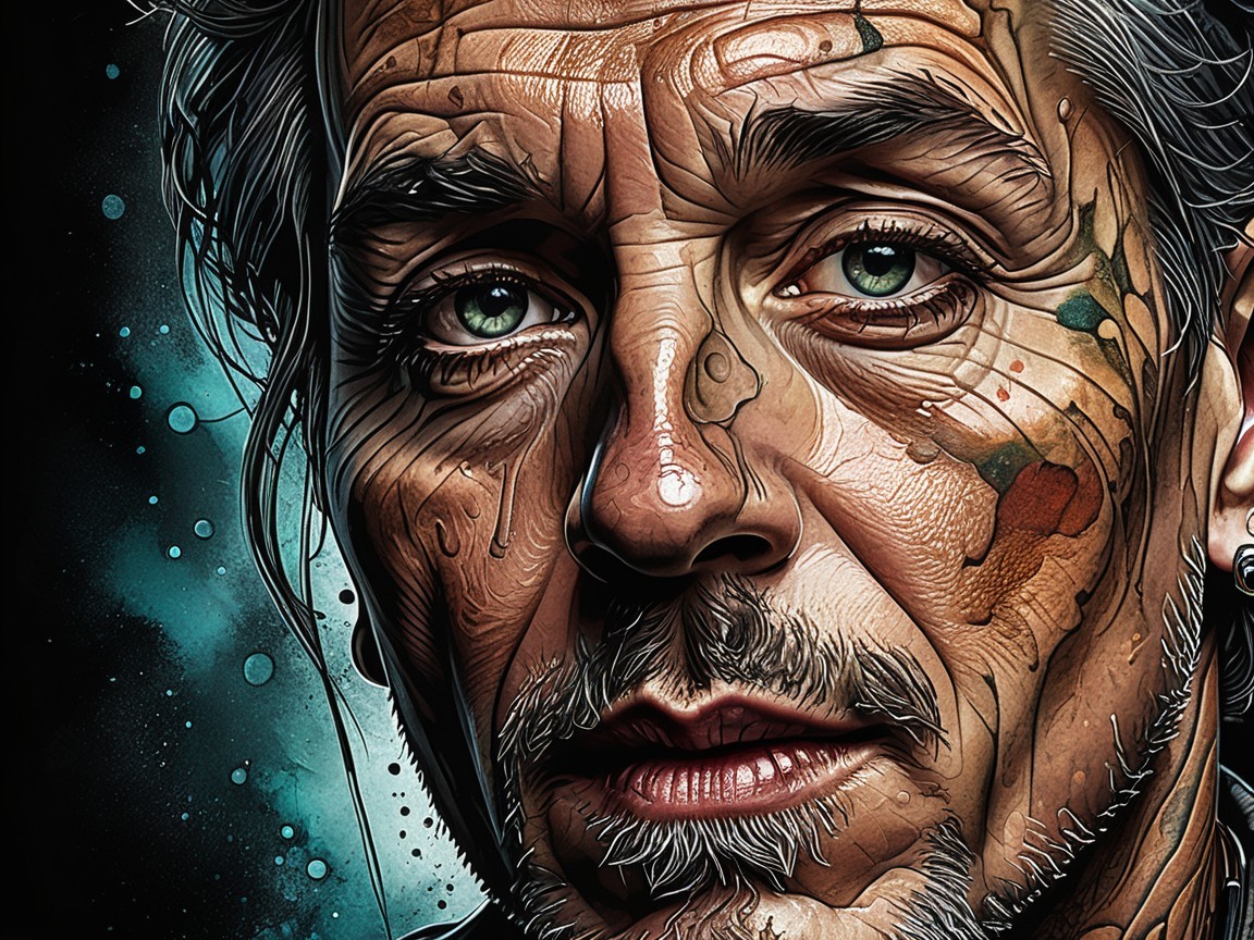 Close-Up Portrait of a Man with Intricate Tattoos