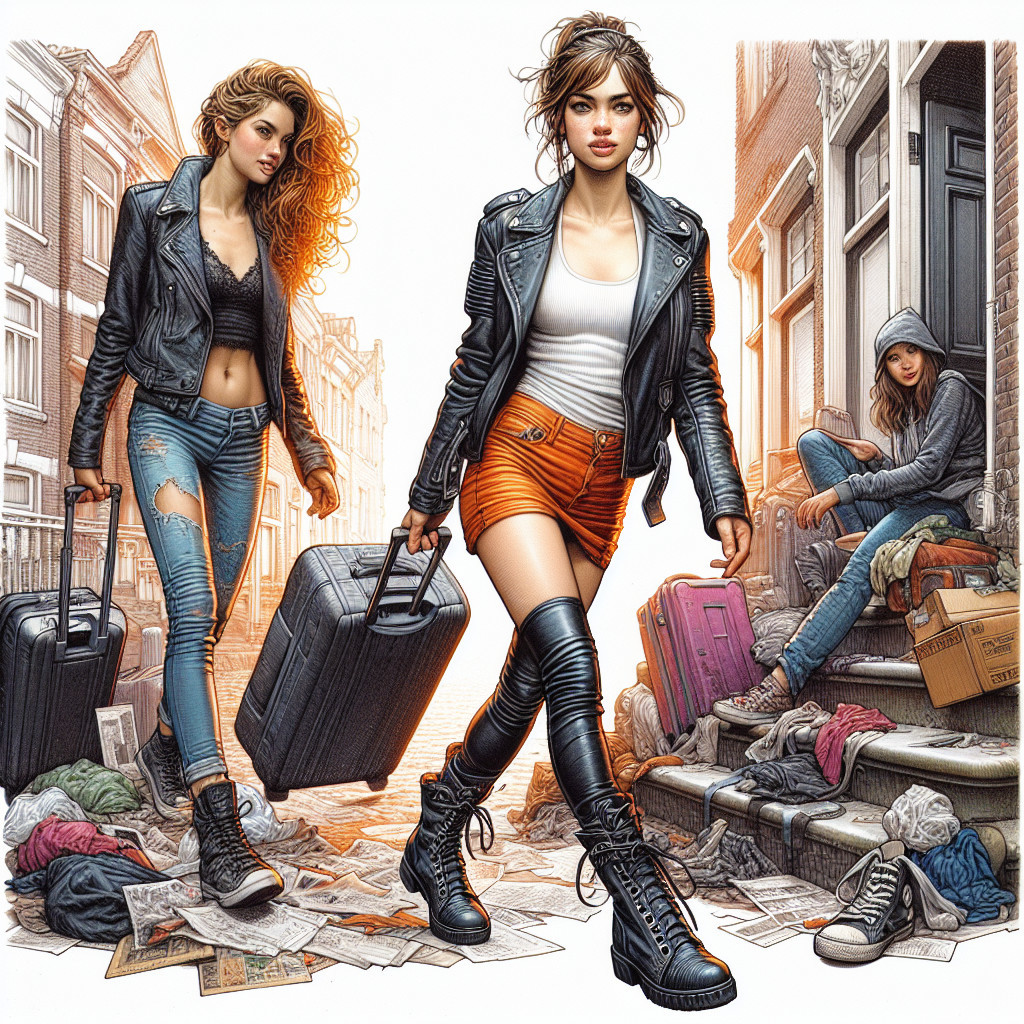 Stylish Women with Suitcases in Urban Setting
