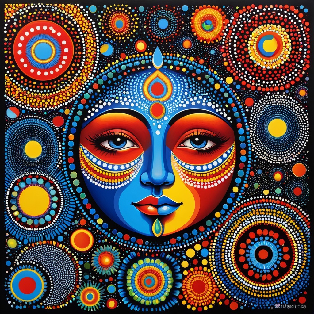 Vibrant Artwork of a Face with Bold Colors and Patterns
