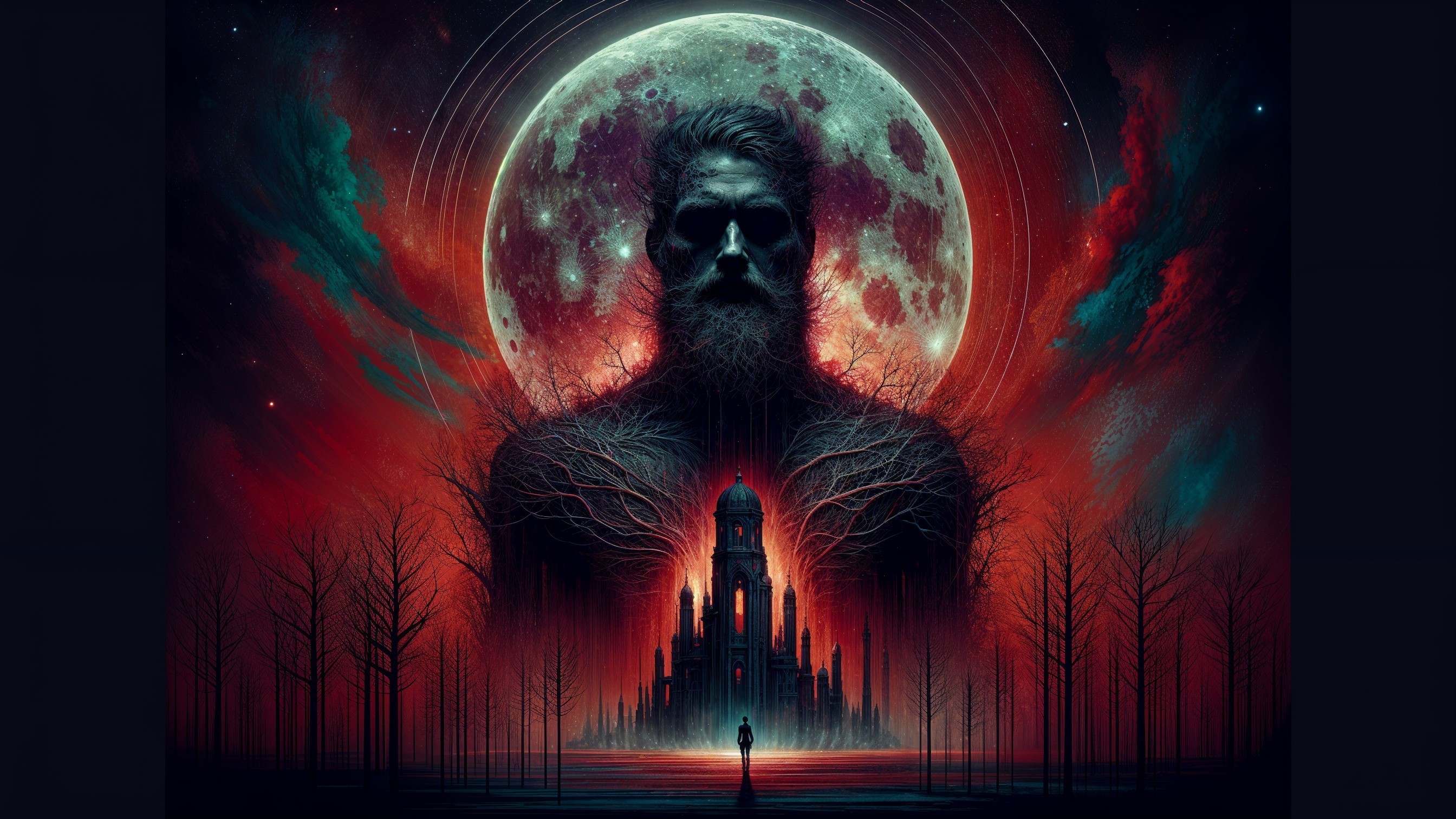 Mystical Scene with Skeletal Figure and Full Moon