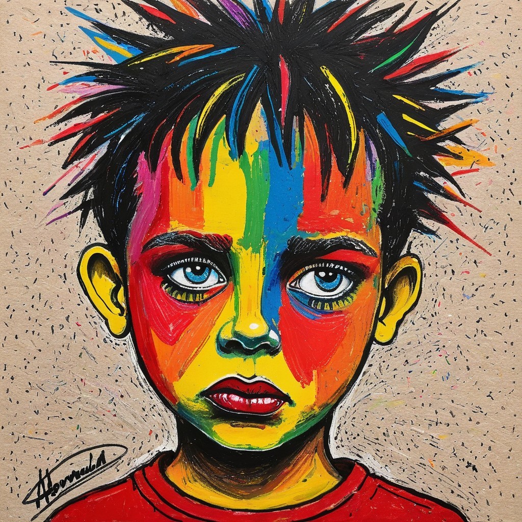 Portrait of a Boy with Colorful Face Paint