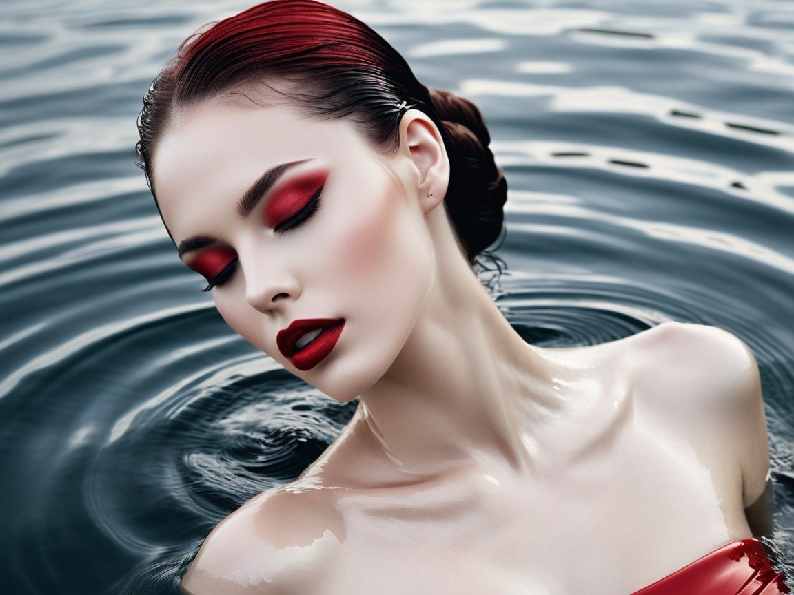 Portrait of a Woman Submerged in Water with Makeup