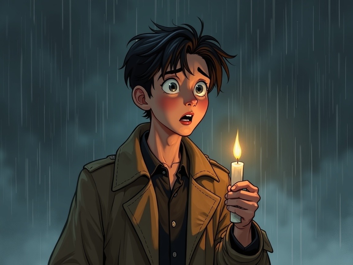 Startled in the Rain: A Candle's Glow