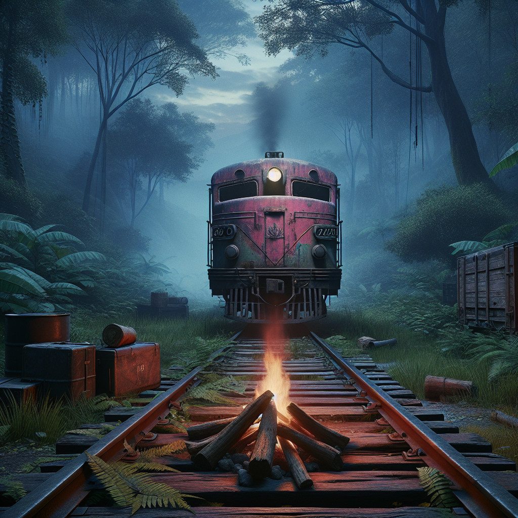 Vintage Pink Train Surrounded by Misty Forest