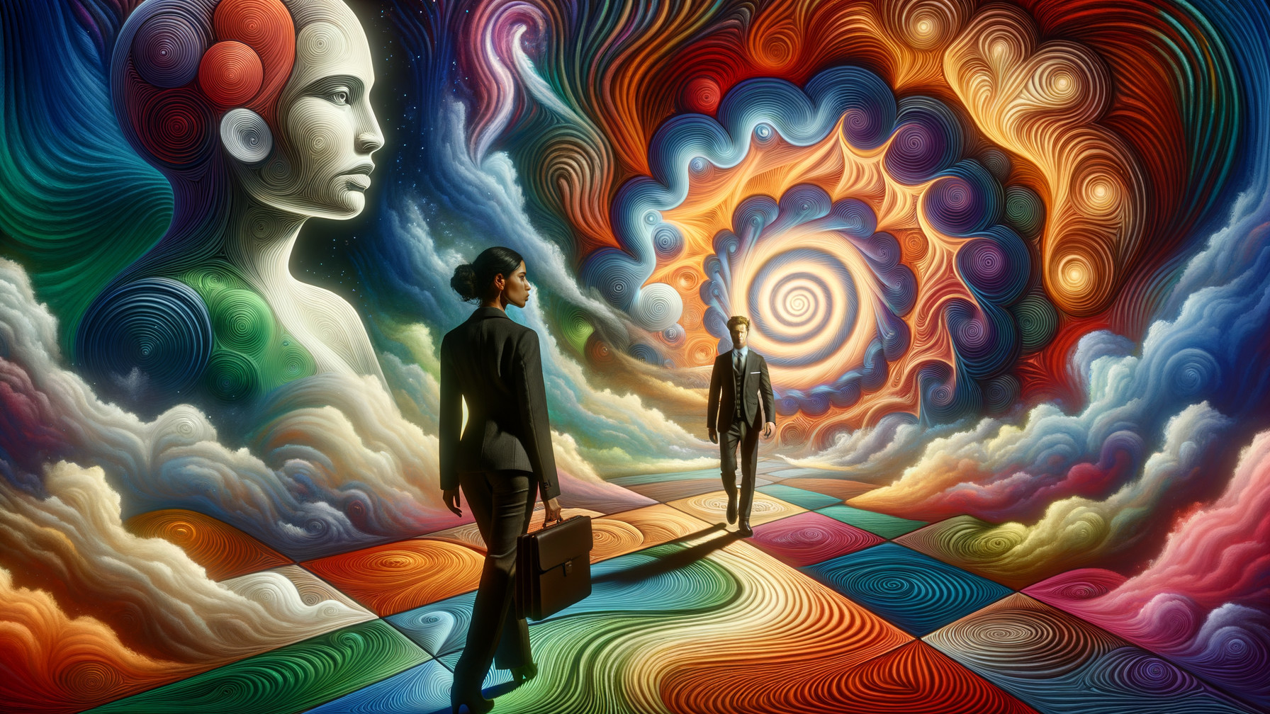 Surreal Landscape with Figures in Business Attire