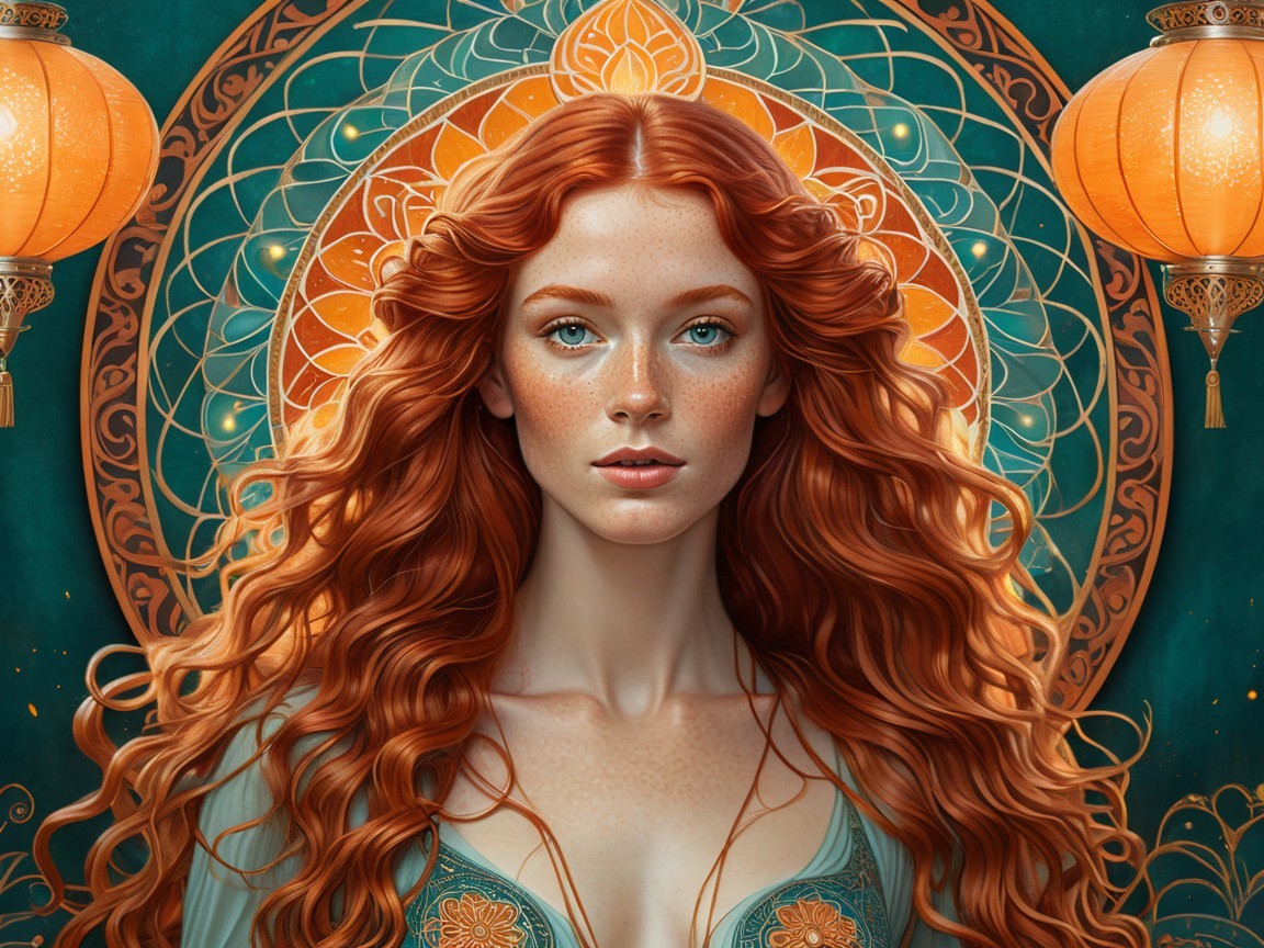 Close-up Portrait of a Woman with Ginger Hair and Freckles