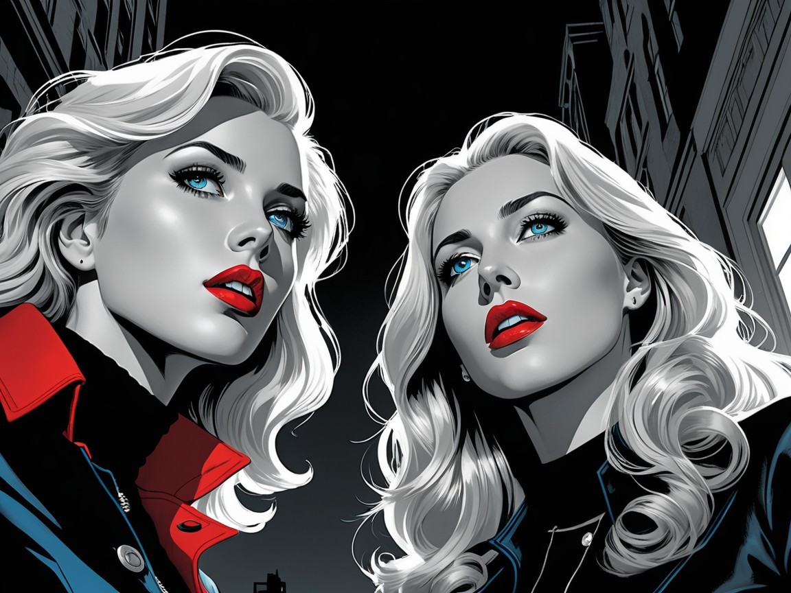 Stylized Women with Platinum Hair in Urban Setting